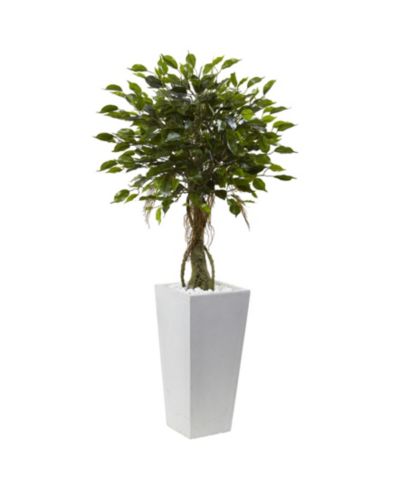 Искусственное дерево Ficus Nearly Natural 52" в белом кашпо, устойчивое к УФ-лучам