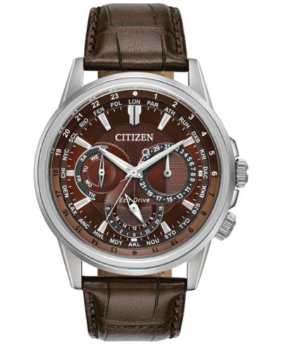 Citizen Eco-Drive Men's Calendrier Brown Leather Strap Watch 44mm