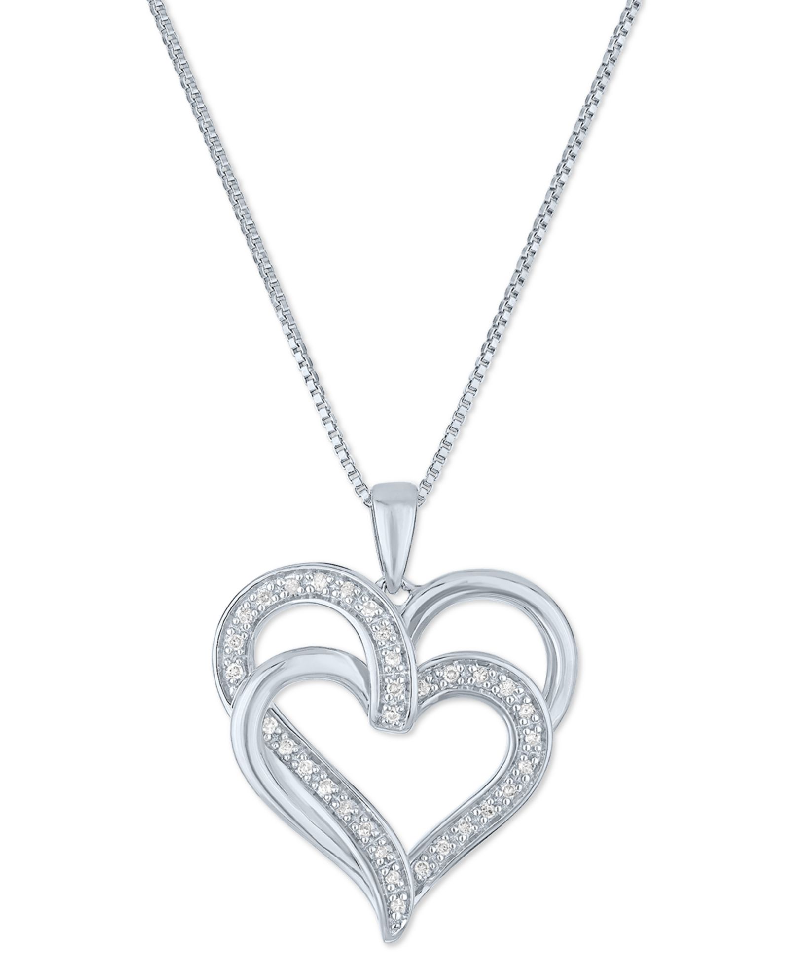 Подвеска-кулон Diamond Overlap Heart 18" в стерлинговом серебре (1/10 ct. t.w.)