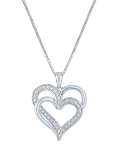 Diamond Overlap Heart 18" Pendant Necklace (1/10 ct. t.w.) in Sterling Silver