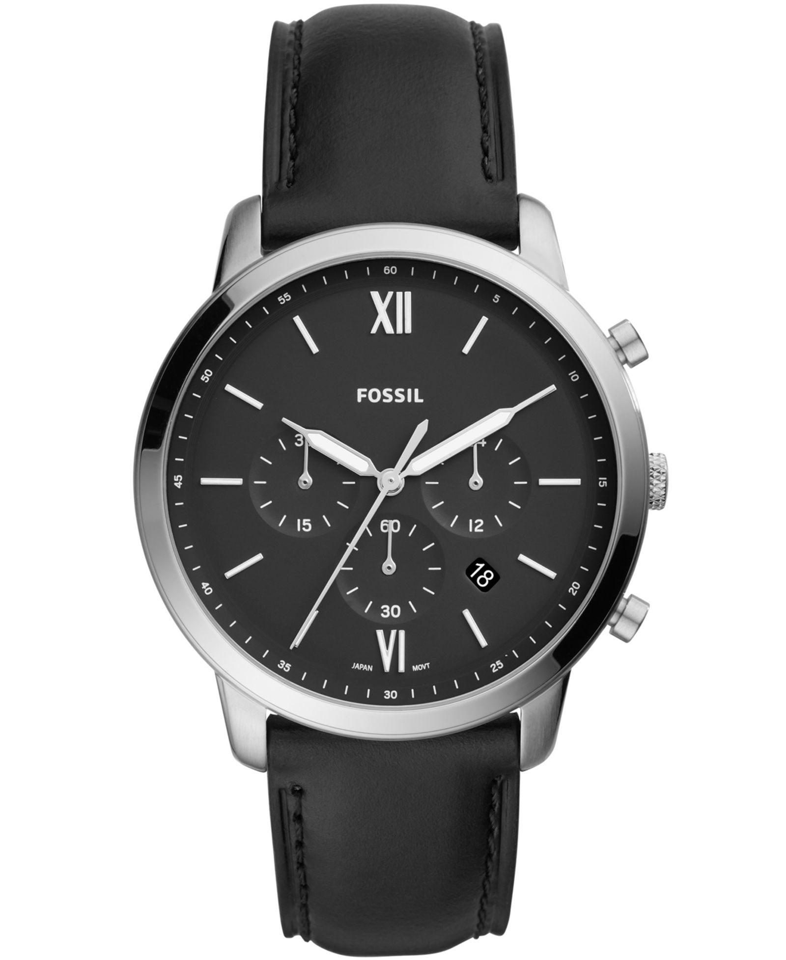 Мужские часы Fossil Neutra Chronograph Black Leather Strap 44mm