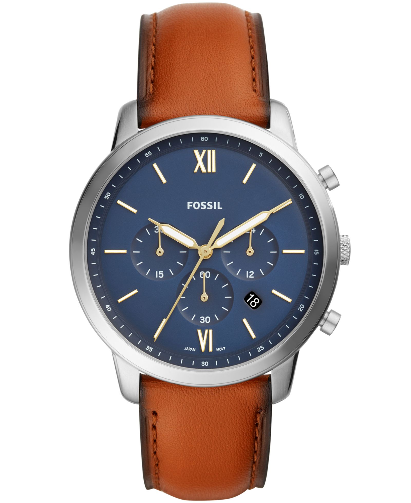 Мужские часы Fossil Neutra Chronograph, коричневый кожаный ремешок, 44mm