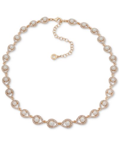 Золотистое ожерелье Anne Klein с имитацией жемчуга и паве, 16" + 3" удлинитель