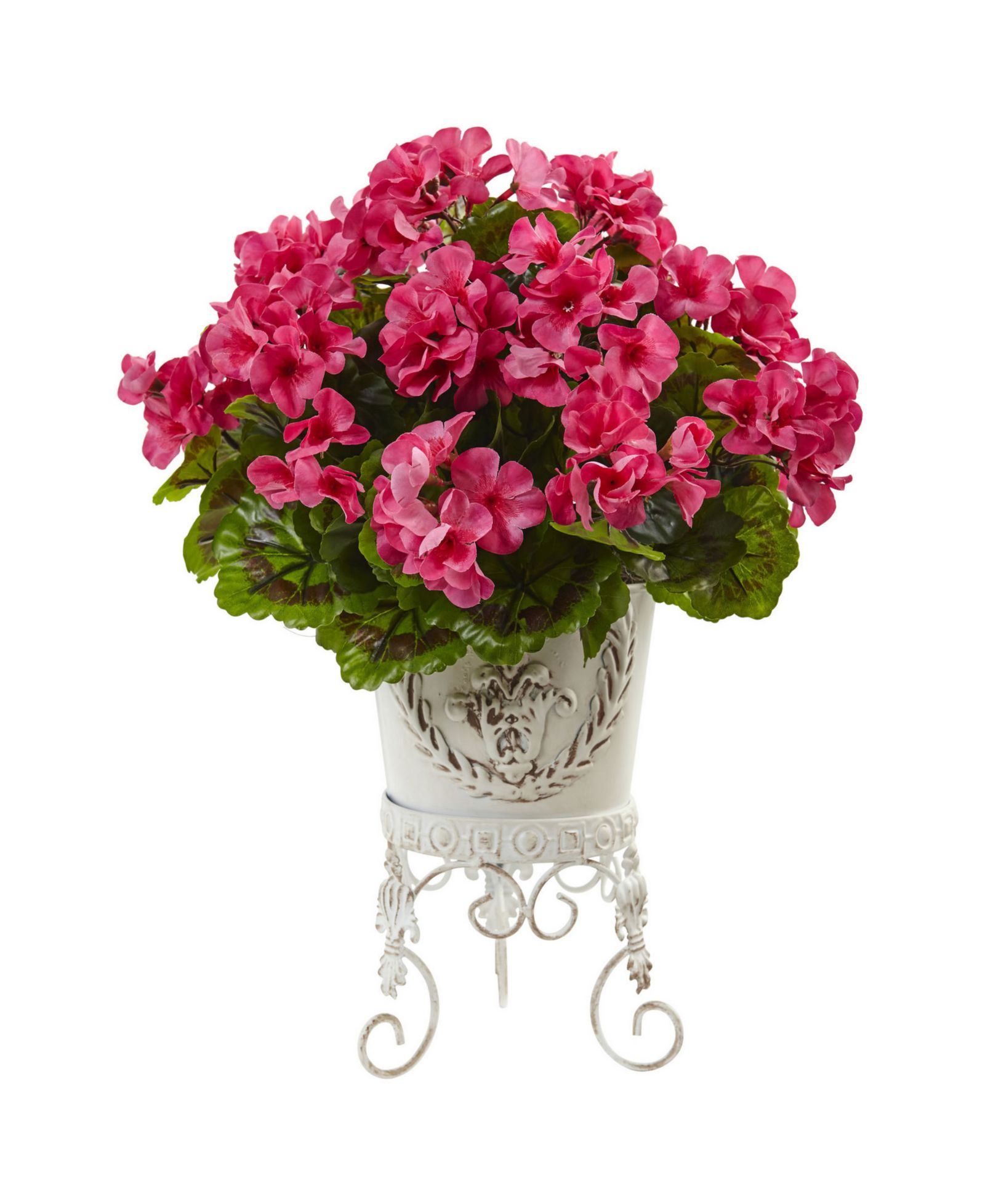 Искусственное растение Nearly Natural Geranium UV-Resistant Indoor/Outdoor в металлическом кашпо