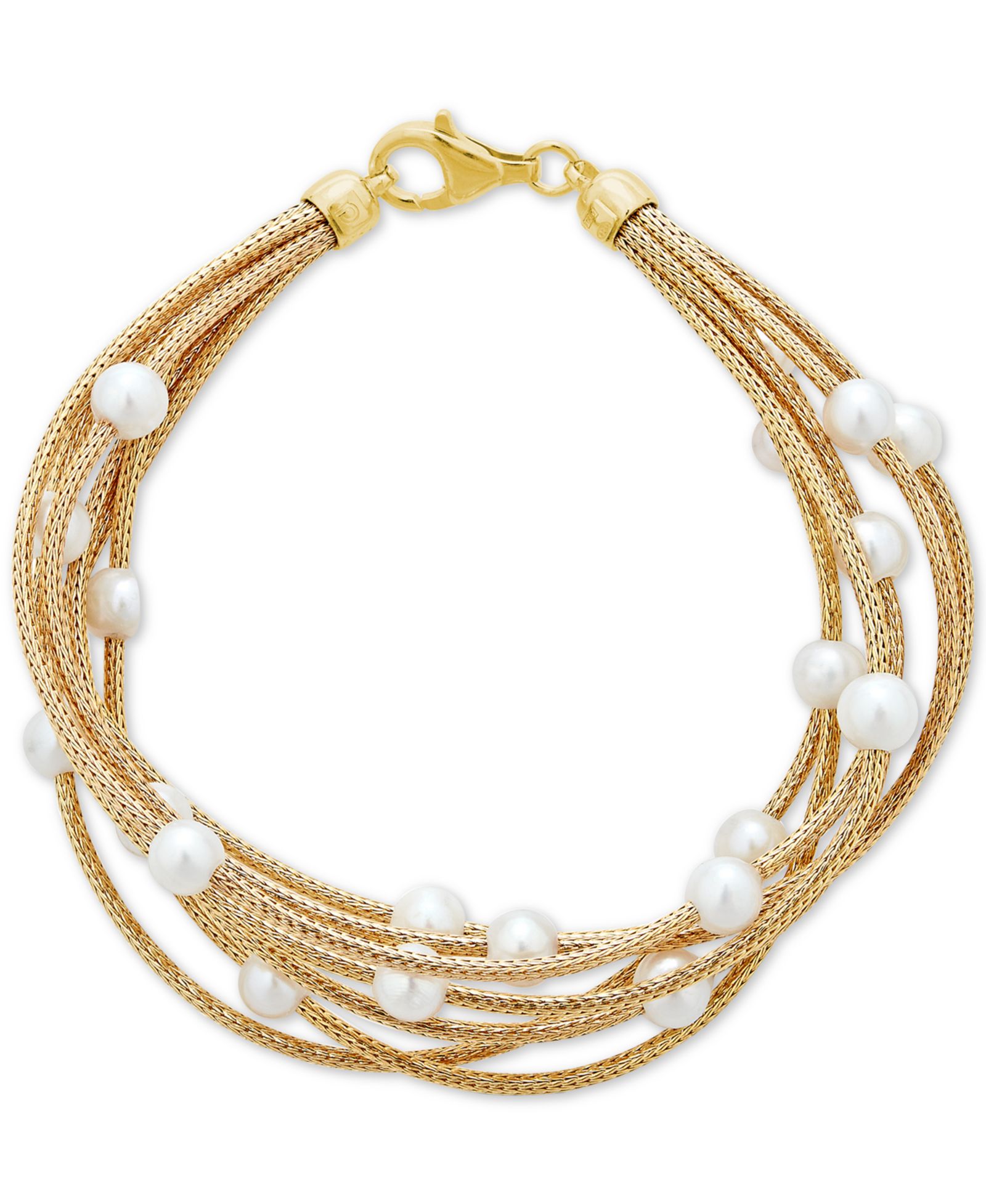 Браслет из натурального речного жемчуга (5-1/2mm) Multi-Row в 14k Gold-Plated Sterling Silver