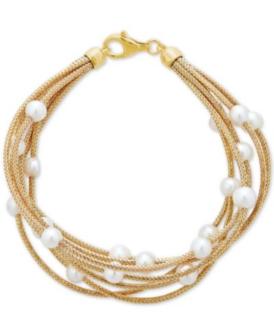Браслет из натурального речного жемчуга (5-1/2mm) Multi-Row в 14k Gold-Plated Sterling Silver