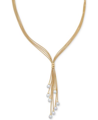 Macy's Ожерелье-лариат с многорядным жемчугом 18" в 14k Gold-Plated Sterling Silver