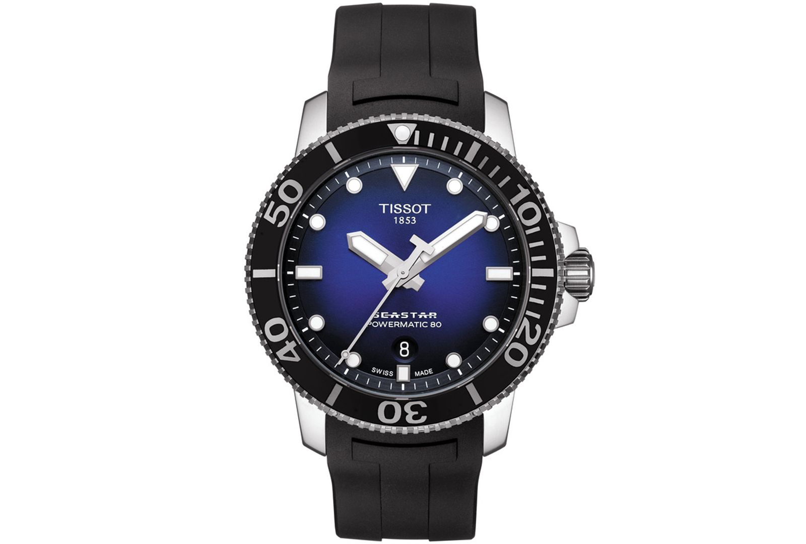 Tissot Муровские часы Seastar 1000 Powermatic 80, автоматические, черный резиновый ремешок, 43mm