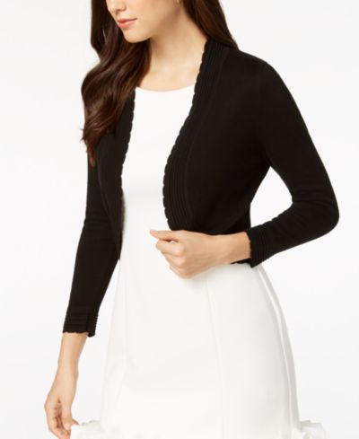 Jessica Howard Open-front Cropped 3/4 Sleeve Cardigan