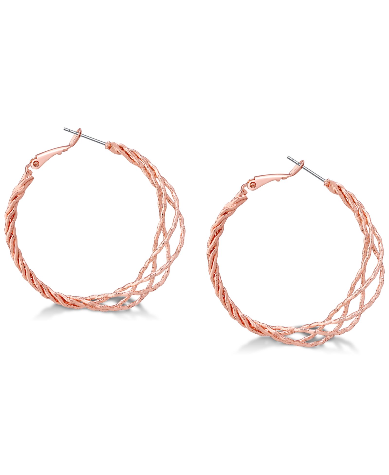 GUESS серьги-кольца с витым узором Rose Gold-Tone 1 1/2"