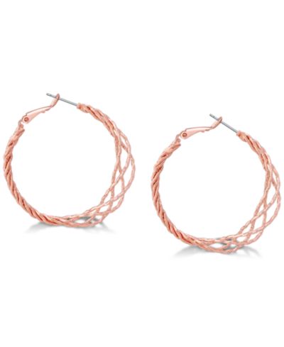 GUESS серьги-кольца с витым узором Rose Gold-Tone 1 1/2"