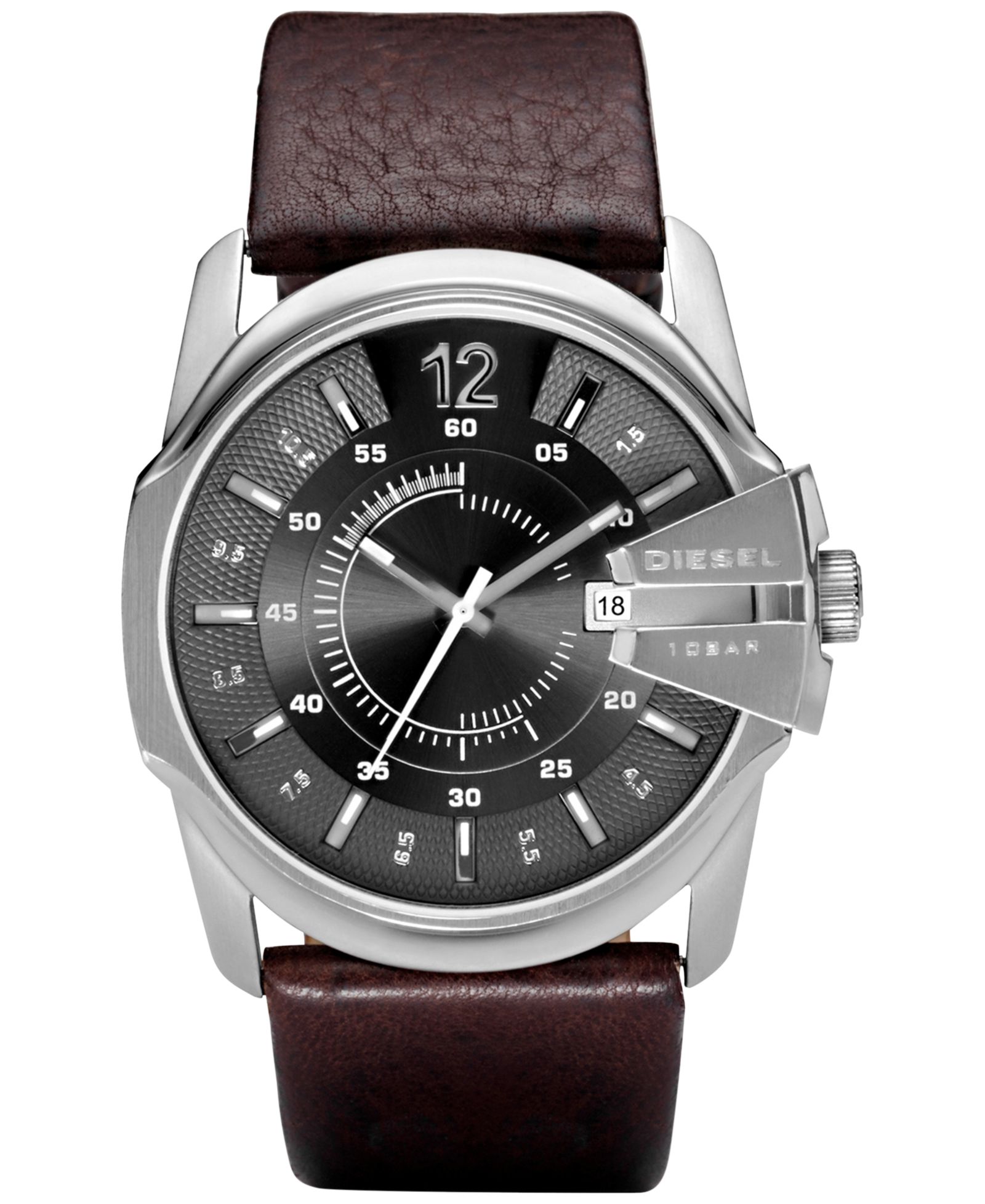 Diesel Men's Master Chief Dark Brown Leather Strap Watch 45x51mm