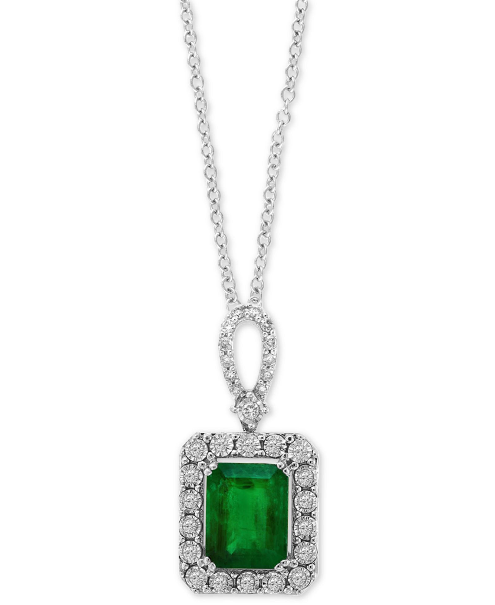 EFFY® Emerald (2-1/5 ct. t.w.) & Diamond (1/4 ct. t.w.) 18" Pendant Necklace in 14k White Gold (Also Available in 14k Yellow Gold)