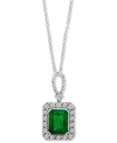 EFFY® Emerald (2-1/5 ct. t.w.) & Diamond (1/4 ct. t.w.) 18" Pendant Necklace in 14k White Gold (Also Available in 14k Yellow Gold)