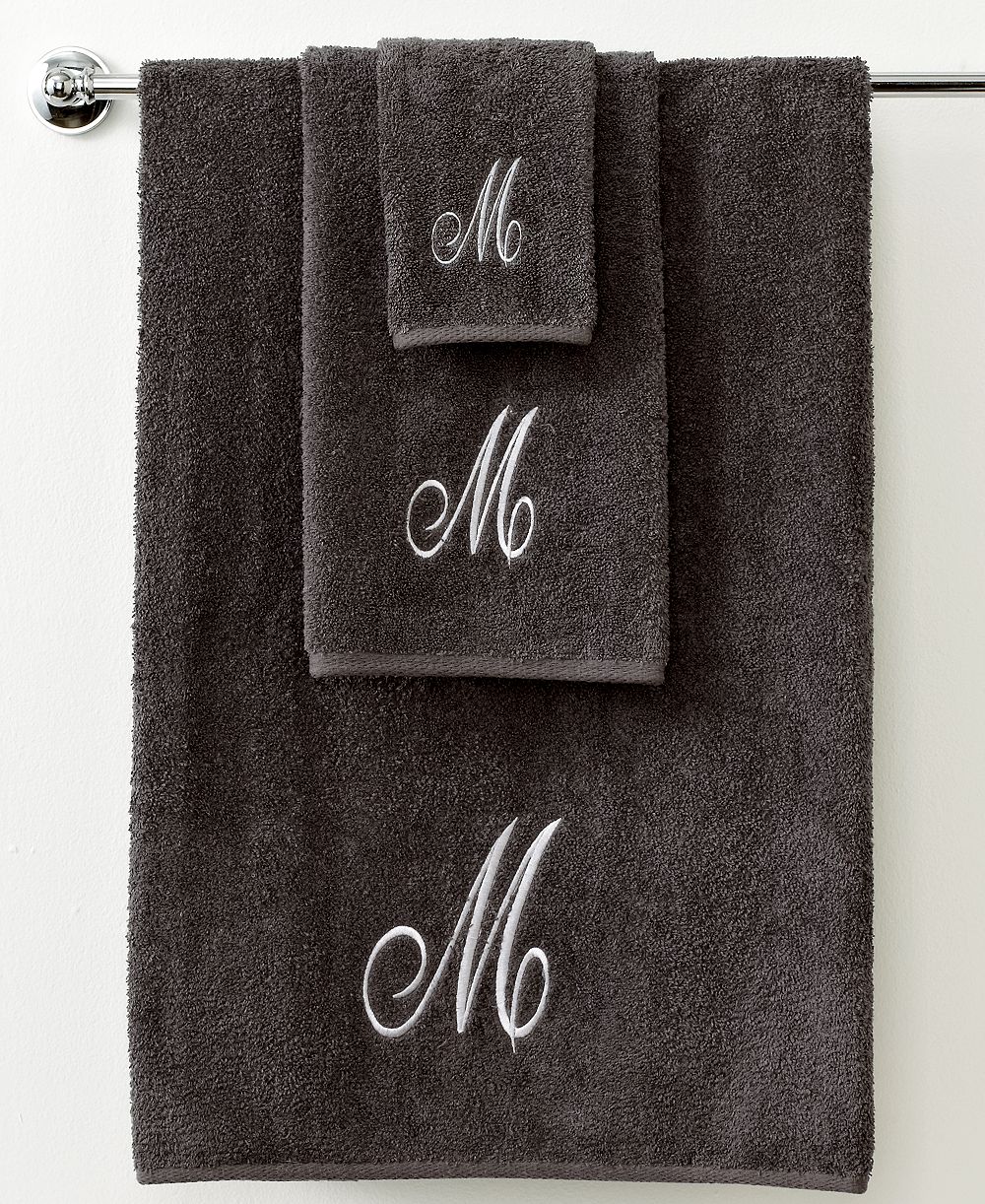 Avanti Monogram Initial Script Granite & Silver Fingertip Towel, 11" x 18"