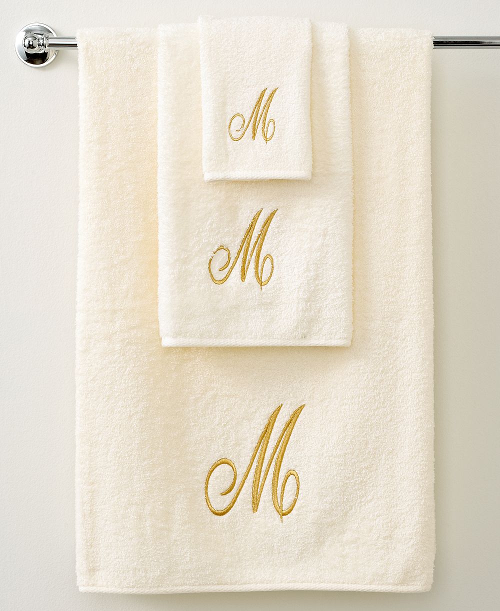 Avanti Monogram Initial Script Ivory & Gold Hand Towel, 16" x 30"