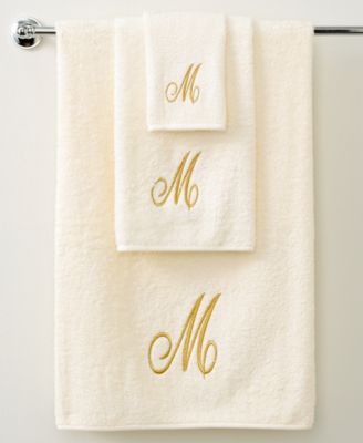 Avanti Monogram Initial Script Ivory & Gold Fingertip Towel, 11" x 18"