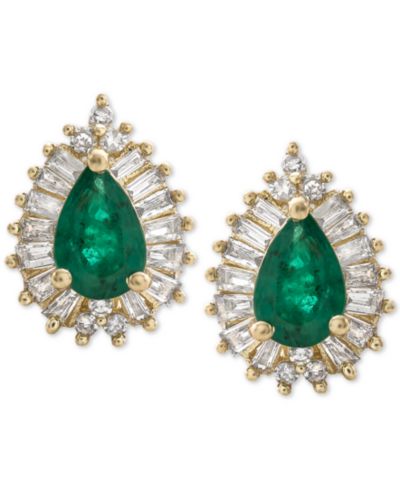 Серьги-гвоздики с сапфиром (1 ct. t.w.) и бриллиантом (1/3 ct. t.w.) в золоте 14k (также доступны с рубином и изумрудом)