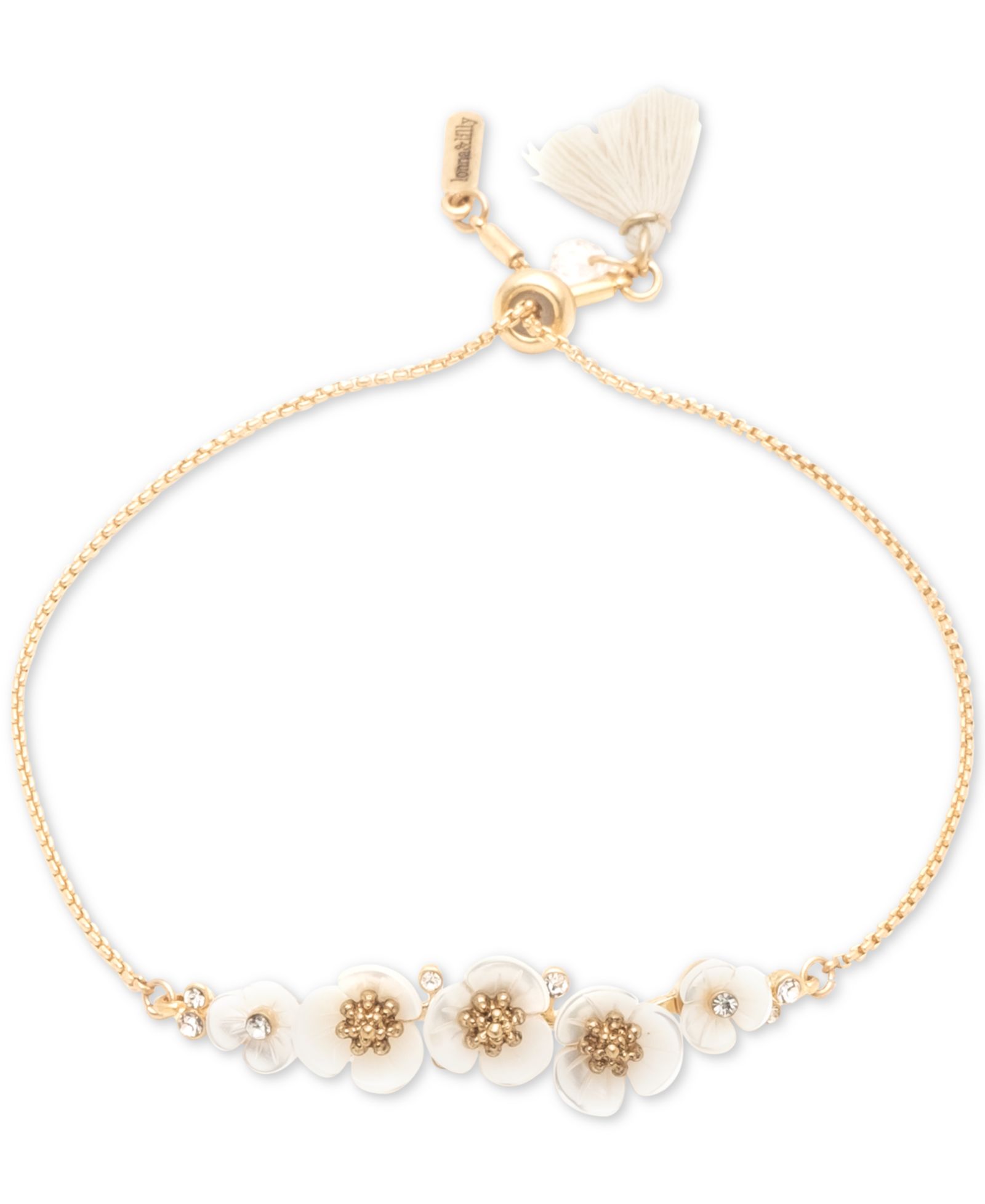 Браслет lonna & lilly Gold-Tone Crystal & Imitation Mother-of-Pearl Flower Slider