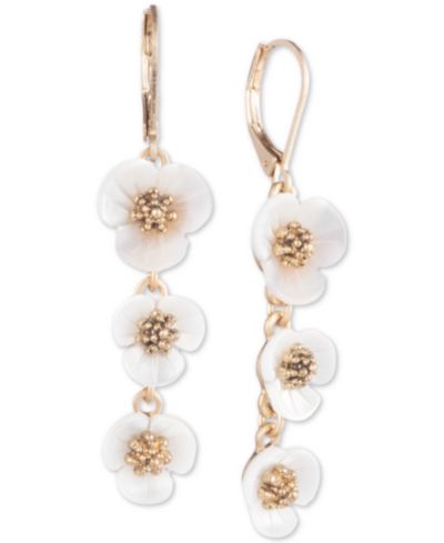lonn & lilly Gold-Tone & Imitation Mother-of-Pearl Flower Linear Drop Earrings