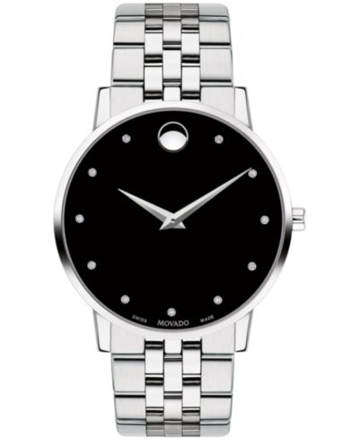 Movado Мужские часы Swiss Museum Classic Diamond-Accent Stainless Steel Bracelet 40mm