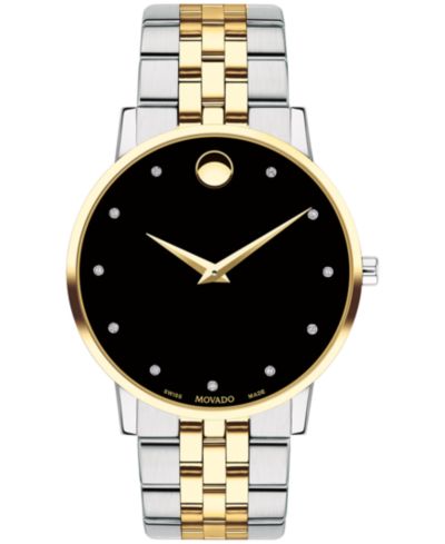 Мужские часы Movado Swiss Museum Classic, двухцветные, сталь PVD, с бриллиантовым акцентом, 40mm