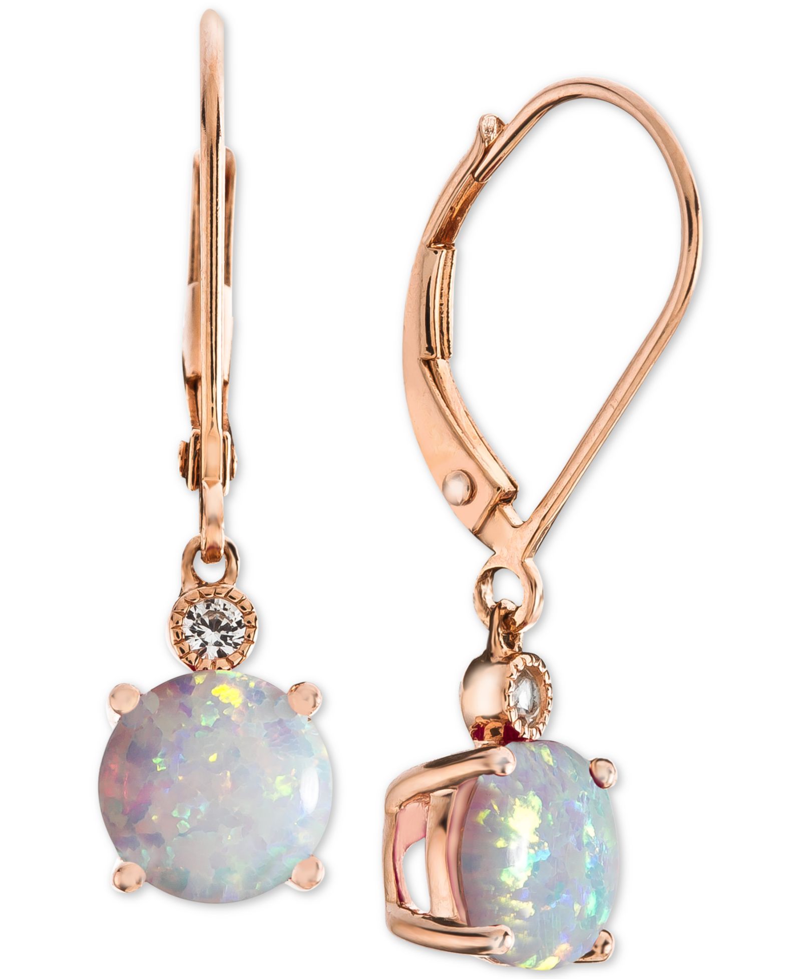 Серьги-подвески с выращенным опалом (1-1/2 ct. t.w.) и белым сапфиром, 14k Rose Gold-Plated Sterling Silver