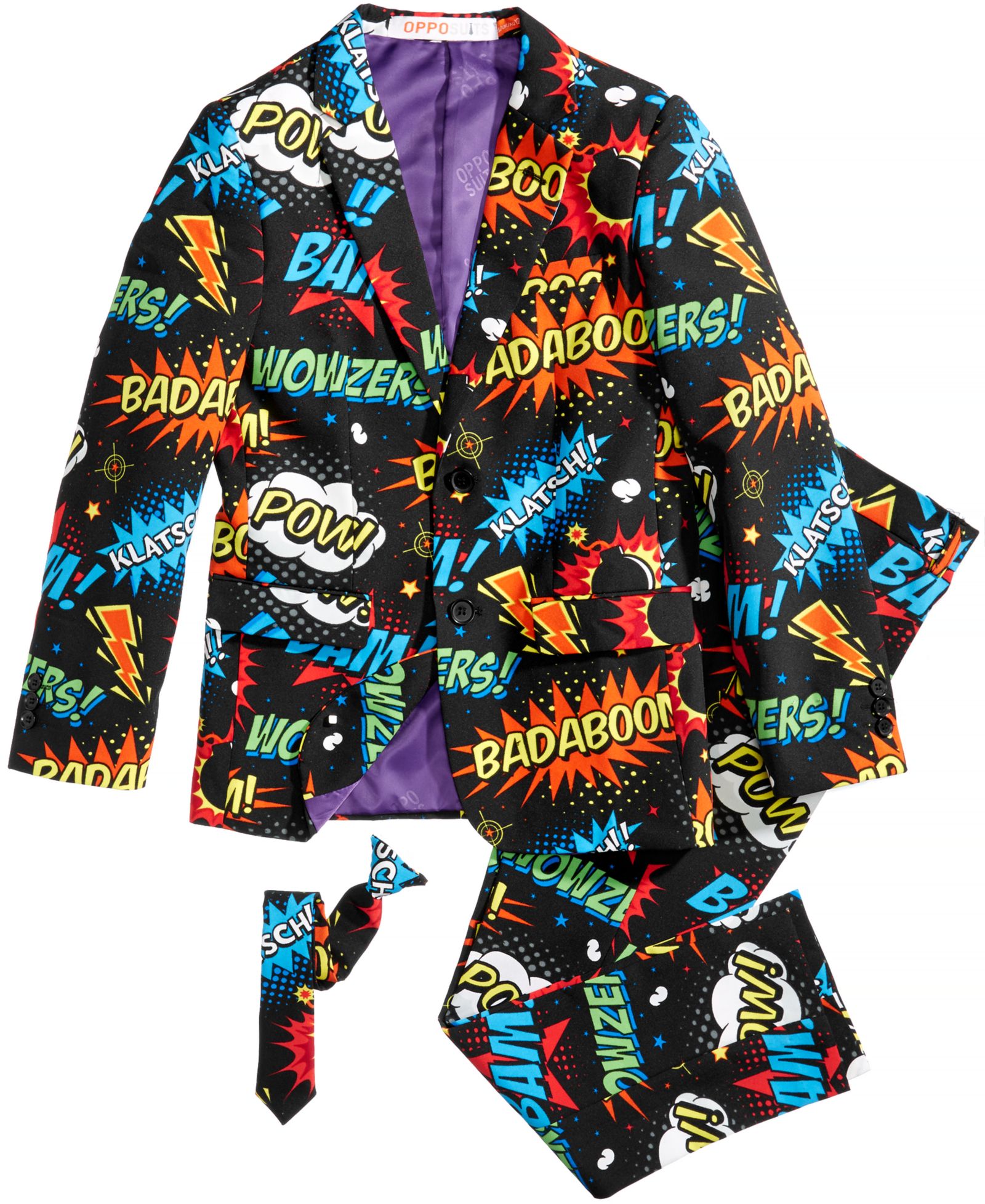 OppoSuits Boys' 2T-8 Badaboom Jacket, Pants with Tie, 3-Piece Set