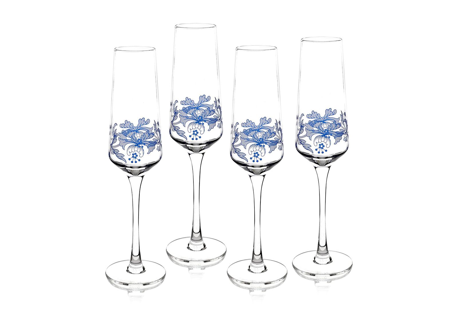 Spode Blue Italian Champagne Flutes, Set of 4
