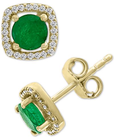 EFFY Collection серьги-гвоздики с изумрудом и бриллиантом в золоте 14k