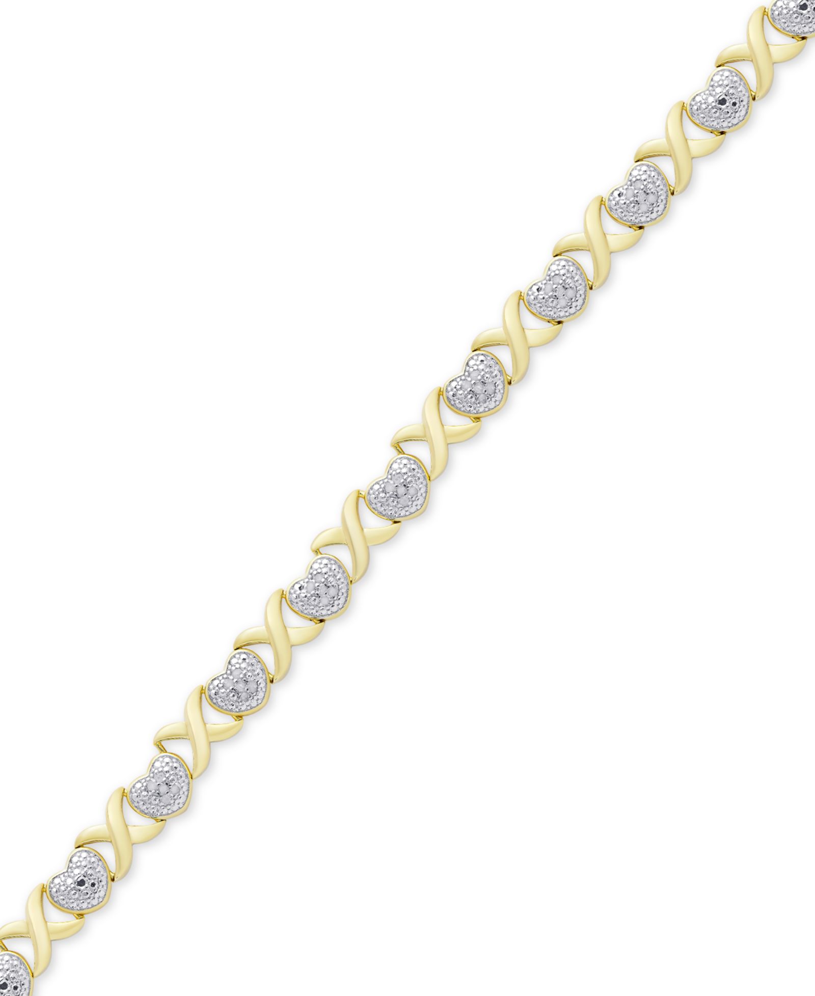 Diamond Accent Heart X Link Bracelet in Silver Plate or Gold Plate or Rose Gold Plate