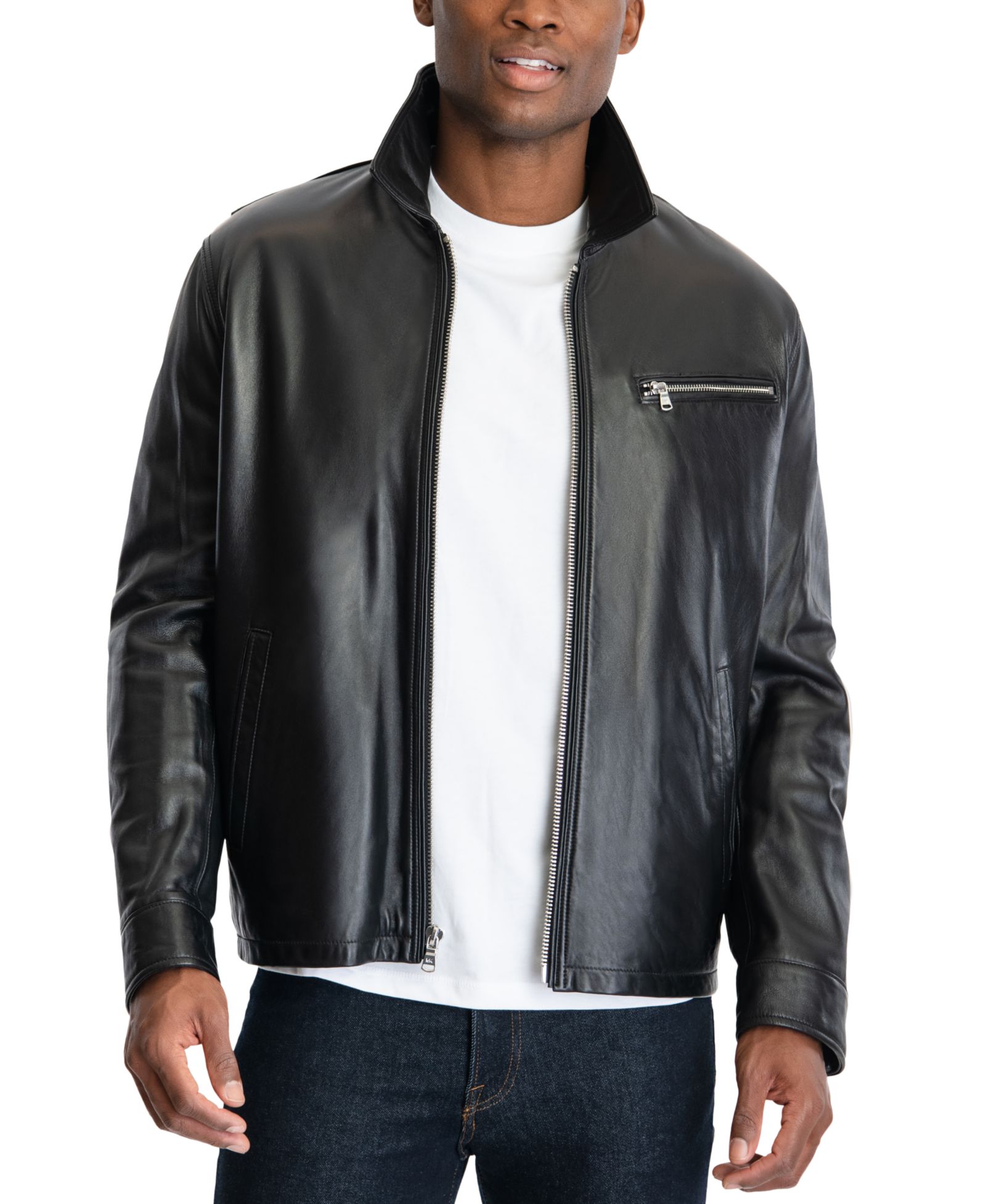 Michael Kors Men's Genuine Leather Shirt Collar Jacket, Created for Macy's