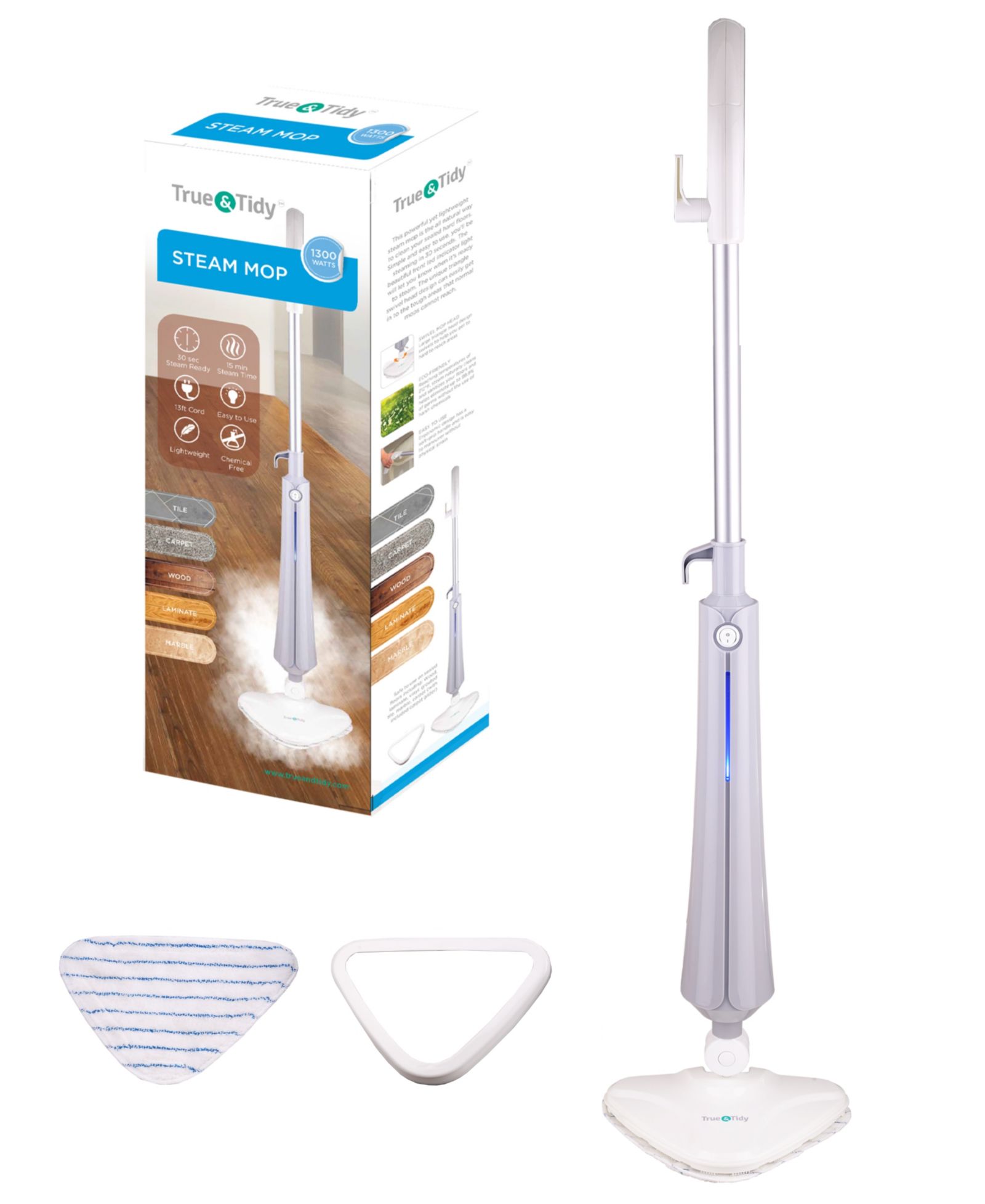 True & Tidy STM-300 1300W Steam Mop with Carpet Glider