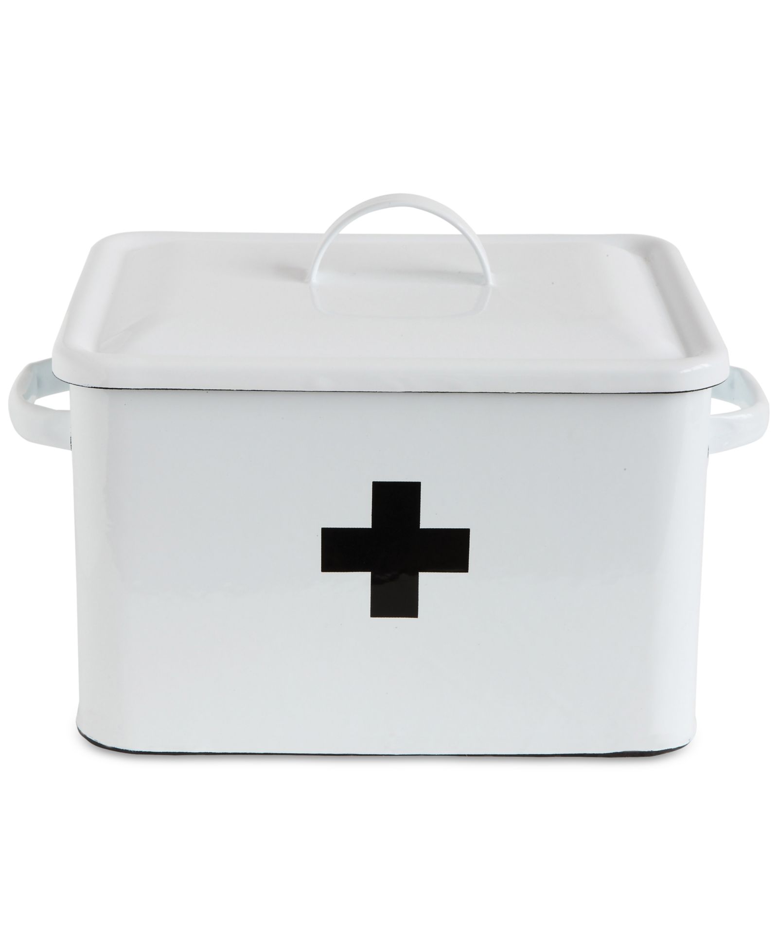 Storied Home Enameled Metal First Aid Box with Lid and Swiss Cross
