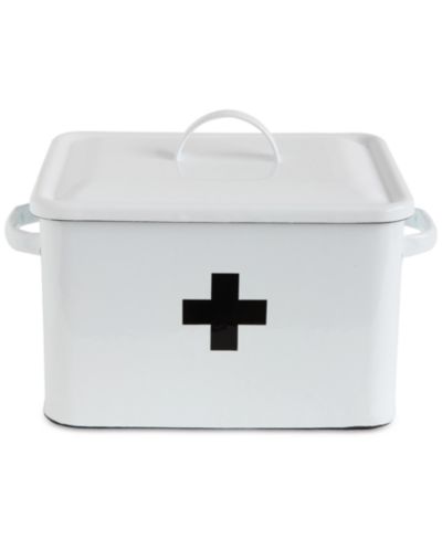 Storied Home Enameled Metal First Aid Box with Lid and Swiss Cross