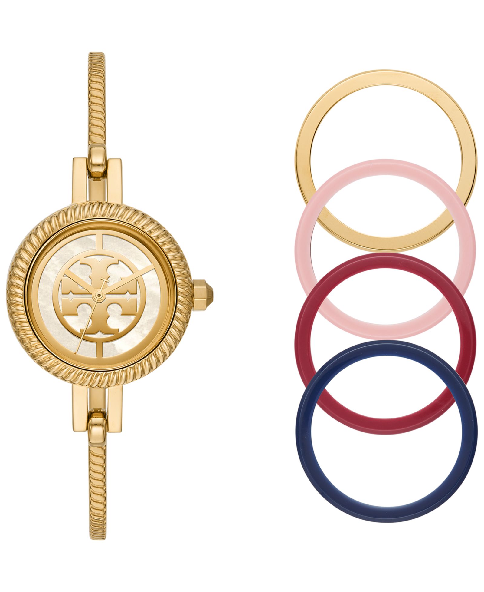 Tory Burch Женские Reva Gold-Tone Stainless Steel Bangle Bracelet Watch 27mm Gift Set