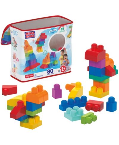 MEGA BLOKS набор 80 предметов Big Building Bag для малышей 1-3 лет, синий