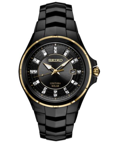 Seiko Men's Coutura Diamond-Accent Black Stainless Steel Bracelet Watch 42.5mm