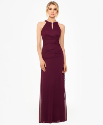 Betsy & Adam Petite Ruched Embellished Gown