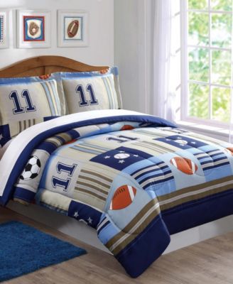 My World Kids Denim and Khaki Sports Comforter Set, Twin