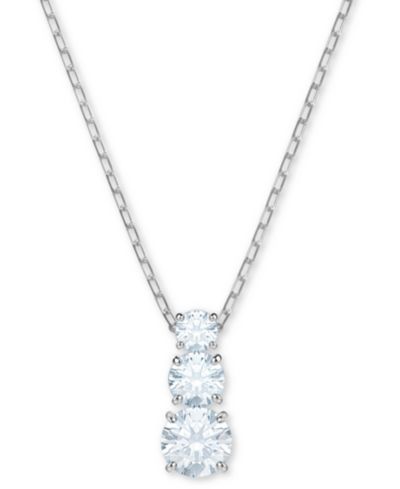 Swarovski Silver-Tone Triple-Crystal Pendant Necklace, 14-4/5" + 2" extender