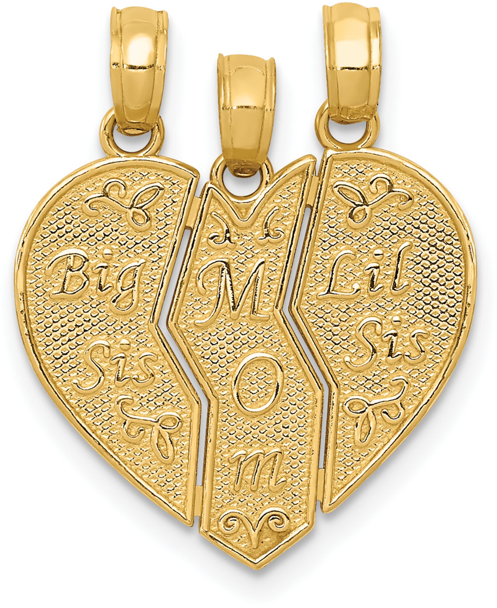 14k Gold Charm, Break Apart Big Sis, Mom and Lil Sis Charm