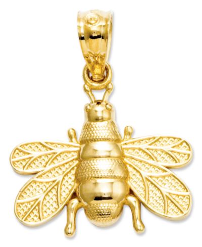 Подвеска 14k Charm, полированная и сатиновая в форме пчелы