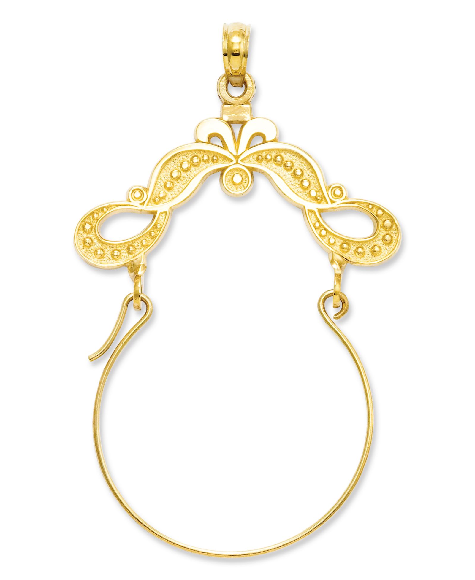 14k Gold Charm Holder, Polished Ribbon Decorated Charm Holder