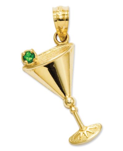 Подвеска Martini Glass с зеленой кубической цирконией 14k Gold