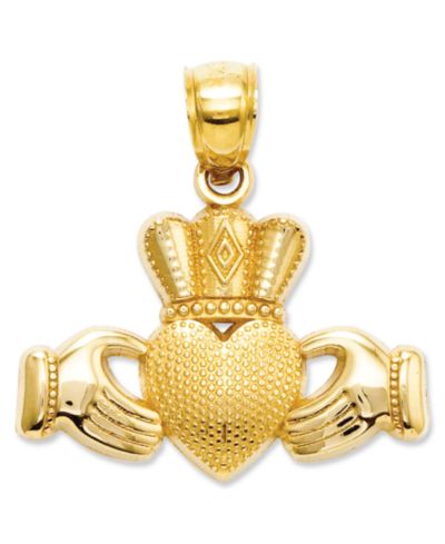 Подвеска из золота 14k, шарм Claddagh и текстурированная корона