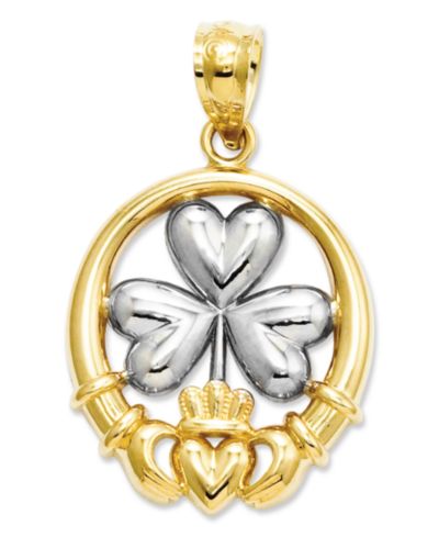Подвеска-шарм Macy's Claddagh and Shamrock из золота 14k и серебра Sterling Silver