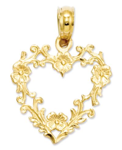 Подвеска из золота 14k, шарм с вырезанным цветочным сердцем