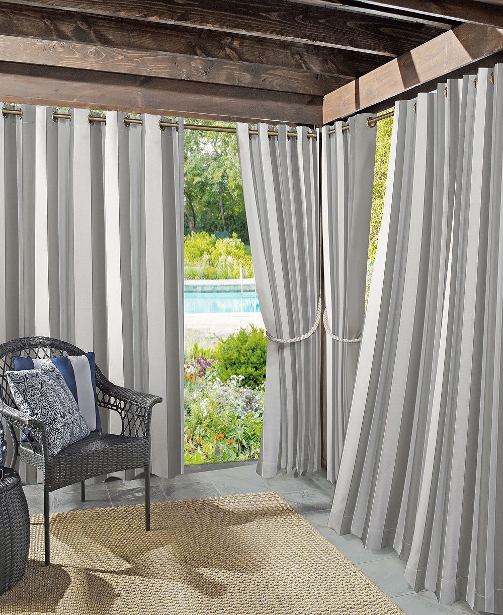 Valencia Cabana Stripe Indoor/Outdoor UV Protectant Room Darkening Grommet Curtain Panel