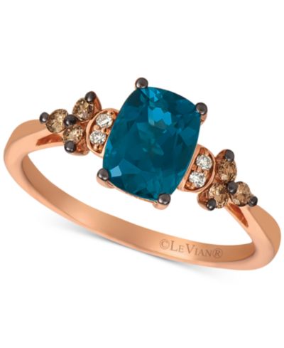 Le Vian® Deep Sea Blue Topaz™ (1-1/2 ct. t.w. ) & Vanilla and Chocolate Diamond (1/5 ct. t.w.) Ring in 14k Rose Gold